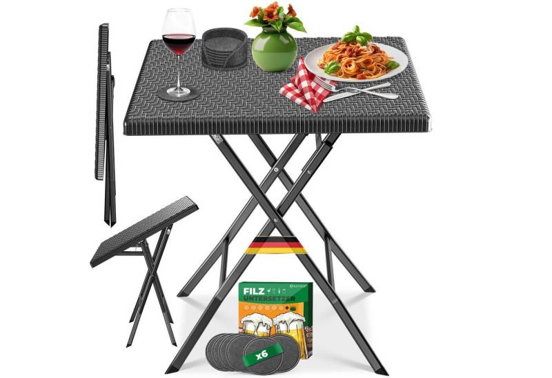 KESSER Bistrotisch Balkontisch klappbar (Gartentisch mit 6 Filz-Untersetzer), Outdoor Tisch Wetterfest & UV-beständig Stahl Klapptisch max. 100 kg von KESSER