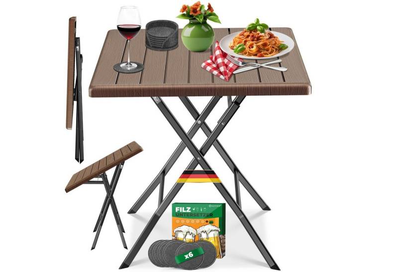 KESSER Bistrotisch Balkontisch klappbar (Gartentisch mit 6 Filz-Untersetzer), Outdoor Tisch Wetterfest & UV-beständig Stahl Klapptisch max. 100 kg von KESSER