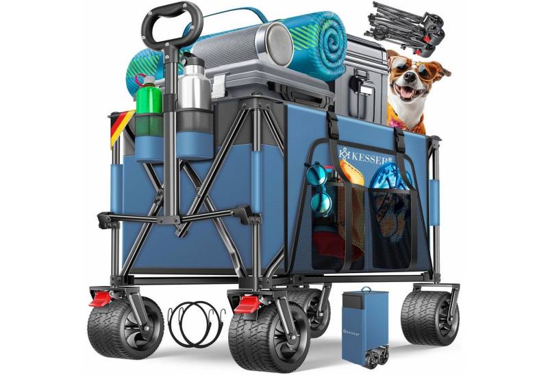 KESSER Bollerwagen GTR9000 Handwagen Outdoor Transportwagen 200L Stauraum 360° Räder (Strandwagen faltbar inklusive Cover, Seitentasche & Getränkehalter), Gartenwagen UV- & Wetterbeständig mit Feststell-Bremsen & breite Räder von KESSER