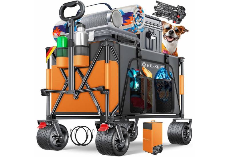 KESSER Bollerwagen GTR9000 Handwagen Outdoor Transportwagen 200L Stauraum 360° Räder (Strandwagen faltbar inklusive Cover, Seitentasche & Getränkehalter), Gartenwagen UV- & Wetterbeständig mit Feststell-Bremsen & breite Räder von KESSER