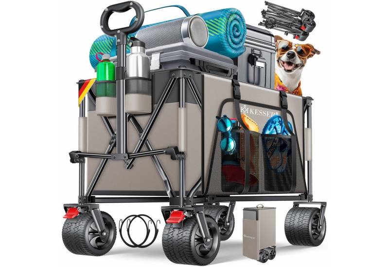 KESSER Bollerwagen GTR9000 Handwagen Outdoor Transportwagen 200L Stauraum 360° Räder (Strandwagen faltbar inklusive Cover, Seitentasche & Getränkehalter), Gartenwagen UV- & Wetterbeständig mit Feststell-Bremsen & breite Räder von KESSER