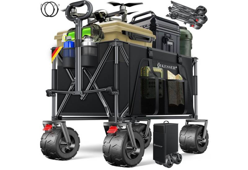 KESSER Bollerwagen GTR9000 Handwagen Outdoor Transportwagen 200L Stauraum 360° Räder (Strandwagen faltbar inklusive Cover, Seitentasche & Getränkehalter), Gartenwagen UV- & Wetterbeständig mit Feststell-Bremsen & breite Räder von KESSER