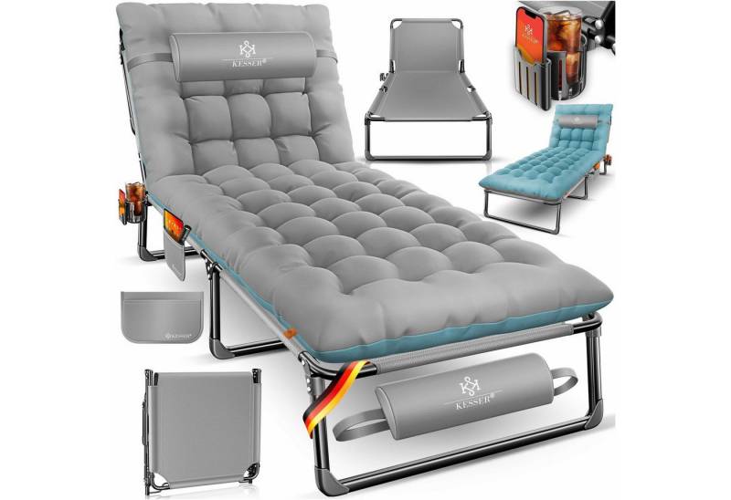 KESSER Campingliege Campingbett Campingliege Angelliege Karpfenliege klappbar (mit Tragetasche, Getränkehalter & Nackenkissen bis 250 kg belastbar) 190 x 68 x 30 cm strapazierfähiges Oxford-Gewebe stabiles Stahlgerüst von KESSER