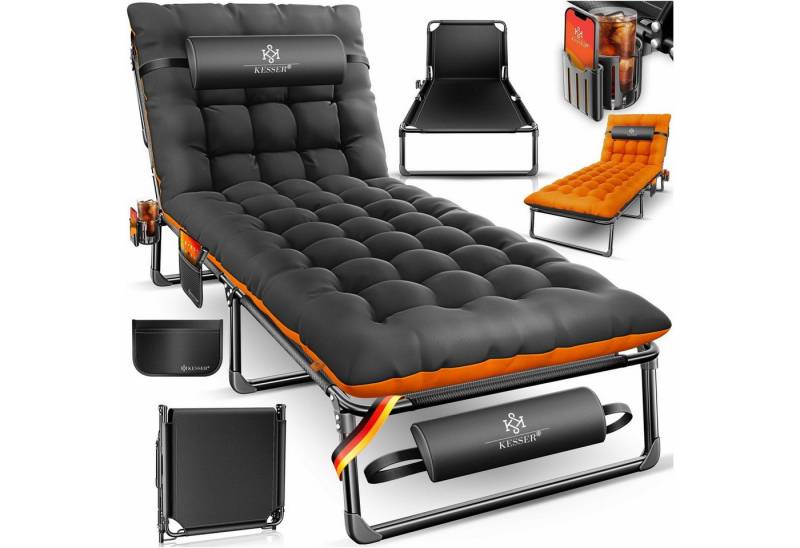 KESSER Campingliege Campingbett Campingliege Angelliege Karpfenliege klappbar (mit Tragetasche, Getränkehalter & Nackenkissen bis 250 kg belastbar) 190 x 68 x 30 cm strapazierfähiges Oxford-Gewebe stabiles Stahlgerüst von KESSER