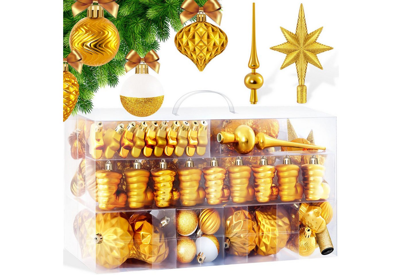 KESSER Christbaumschmuck (101-tlg), Weihnachtskugeln 101-teiliges Set Baumspitze Christbaumk von KESSER