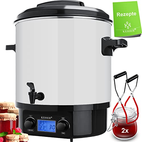KESSER Einkochautomat 27 Liter Glühweinkocher Glühweinkessel mit Timer 2000 Watt Temperatur von 30-100°C Zeituhr bis 120 Minuten und Dauerbetrieb Abschaltautomatik Einkochvollautomat 2 Gläser & Zange von KESSER
