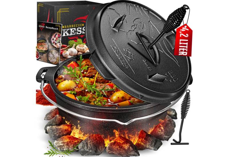 KESSER Feuertopf, Gußeisen, Dutch Oven Set BBQ Feuertopf Schmortopf, Gusseisen Topf von KESSER