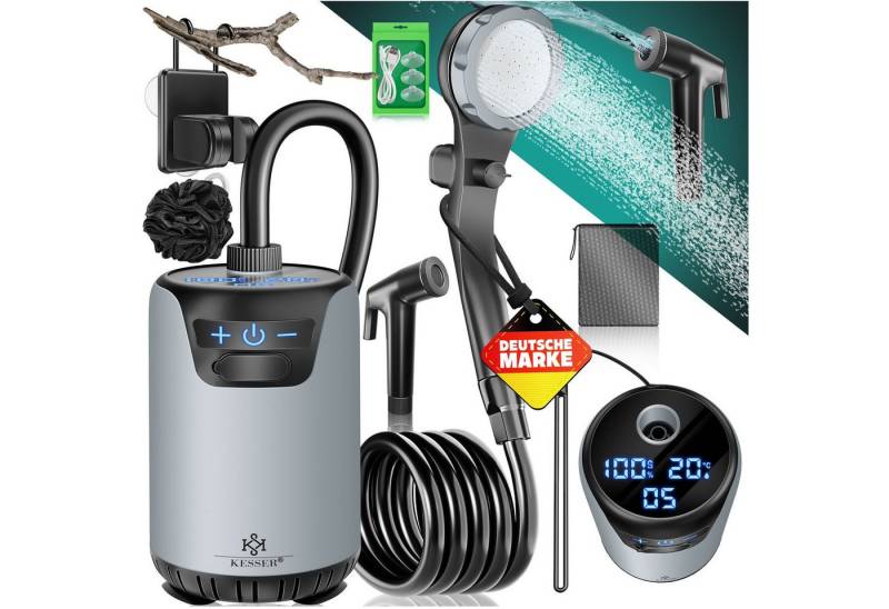 KESSER Gartendusche Campingdusche mit Pumpe & wiederaufladbarem Akku 4000mAh (Mobile Dusche inkl. Duschkopf, 2m Schlauch, Sprühpistole & Halterung), Outdoor Dusche von KESSER