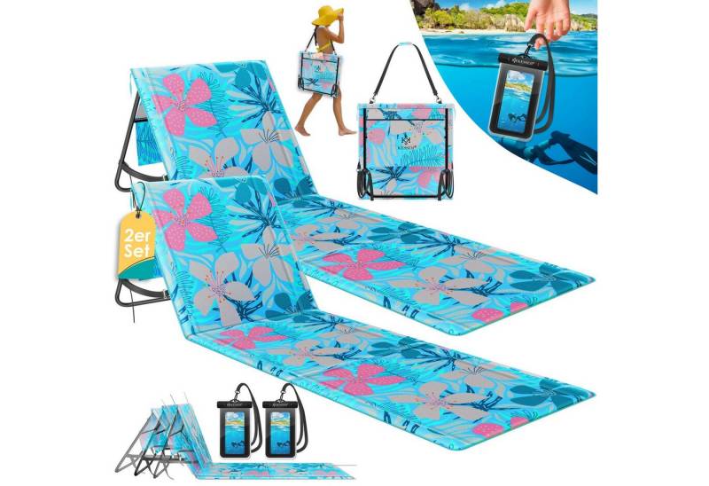KESSER Gartenliege Strandmatte klappbar mit verstellbarer Rückenlehne max. 130 kg, 2 St., Strandliege mit Tragegurt, wasserdichter Handyhülle & Tragetasche, Sonnenliege faltbar für Strand, Garten & Terrasse Liegematte von KESSER