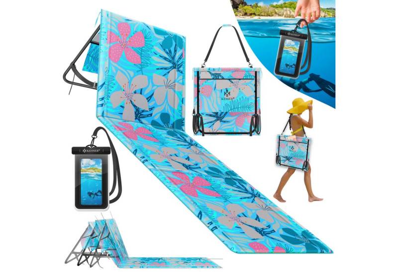 KESSER Gartenliege Strandmatte klappbar mit verstellbarer Rückenlehne max. 130 kg, Strandliege mit Tragegurt, wasserdichter Handyhülle & Tragetasche, Sonnenliege faltbar für Strand, Garten & Terrasse Liegematte von KESSER