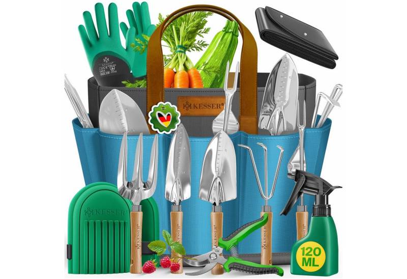 KESSER Gartenpflege-Set Gartenwerkzeug Set 10-teilig Gartengeräte mit ergonomischen Holzgriff, Handschaufel, Handgabel, Unkrautstecher, Handkelle, Handharke & Schere von KESSER