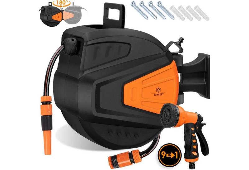 KESSER Gartenschlauch, Schlauchtrommel Wasser Schlauchaufroller + 2-Wege-Verteiler von KESSER
