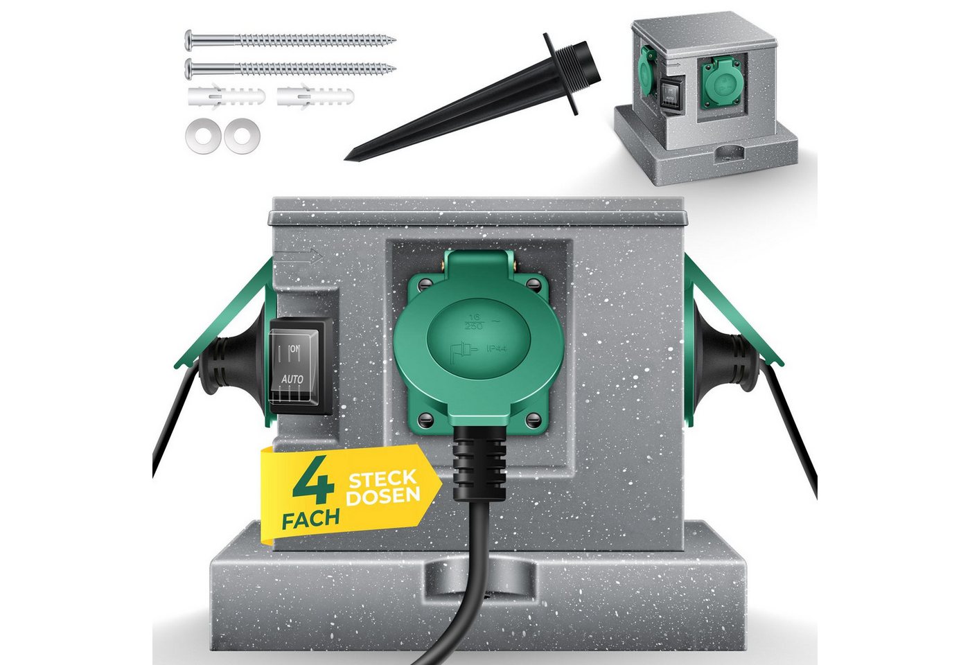 KESSER Gartensteckdose, Gartensteckdose Steinoptik mit Steckplätzen Inkl.Erdspieß KESSER Gartensteckdose, Gartensteckdose Steinoptik mit Steckplätzen Inkl.Erdspieß von KESSER