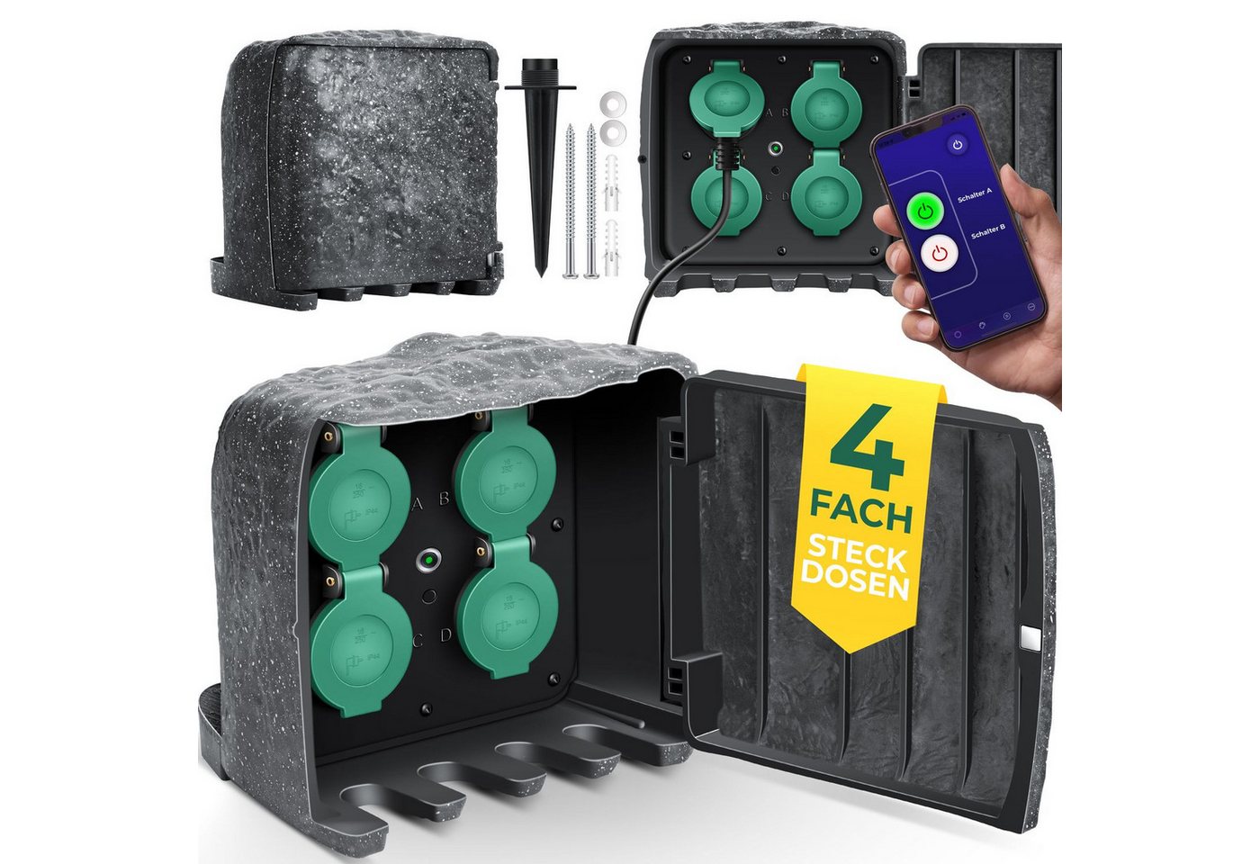 KESSER Gartensteckdose, Gartensteckdose Steinoptik mit Steckplätzen mit WiFi Fun KESSER Gartensteckdose, Gartensteckdose Steinoptik mit Steckplätzen mit WiFi Fun von KESSER