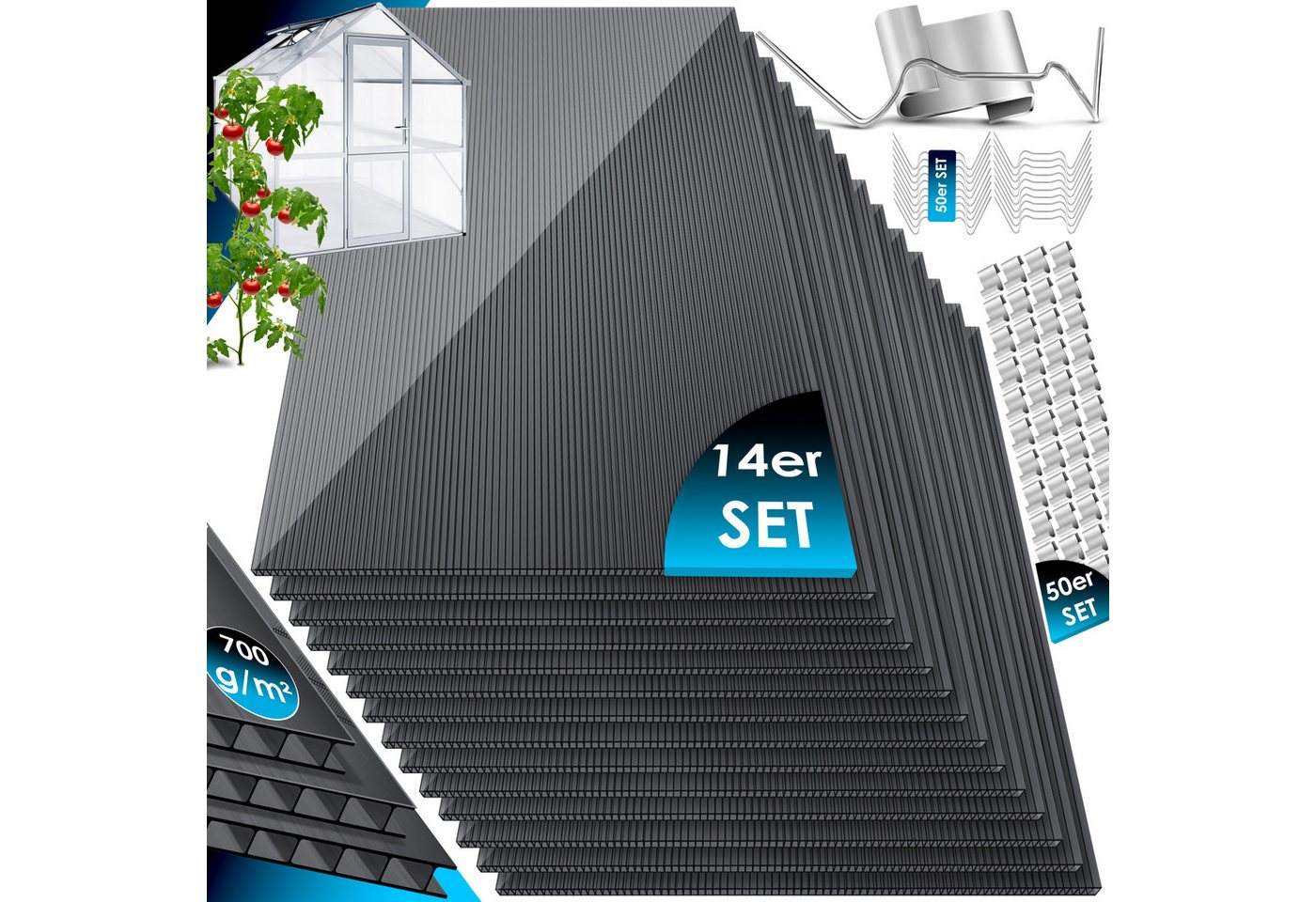 KESSER Gewächshaus, 14x Polycarbonat Hohlkammerstegplatten 4mm 10,25 m² Doppel von KESSER