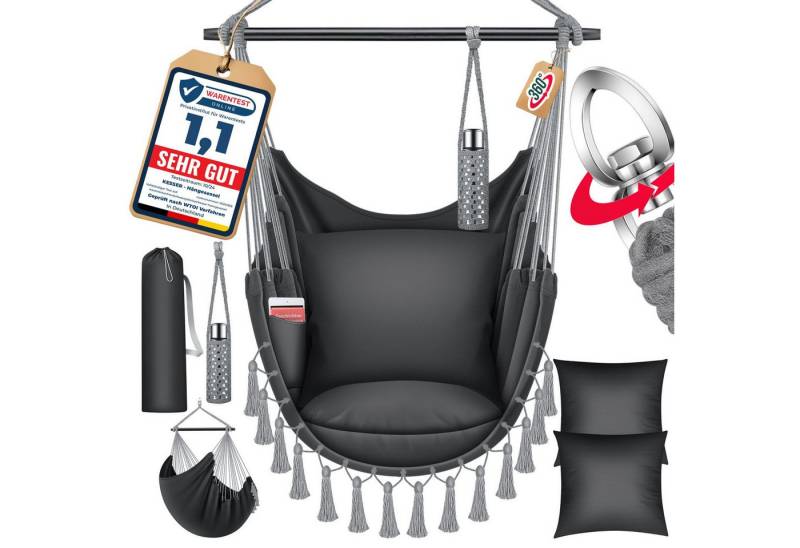KESSER Hängesessel, Hängestuhl mit Kissen, Getränkehalter & Bücherfach belastbar bis 150kg von KESSER