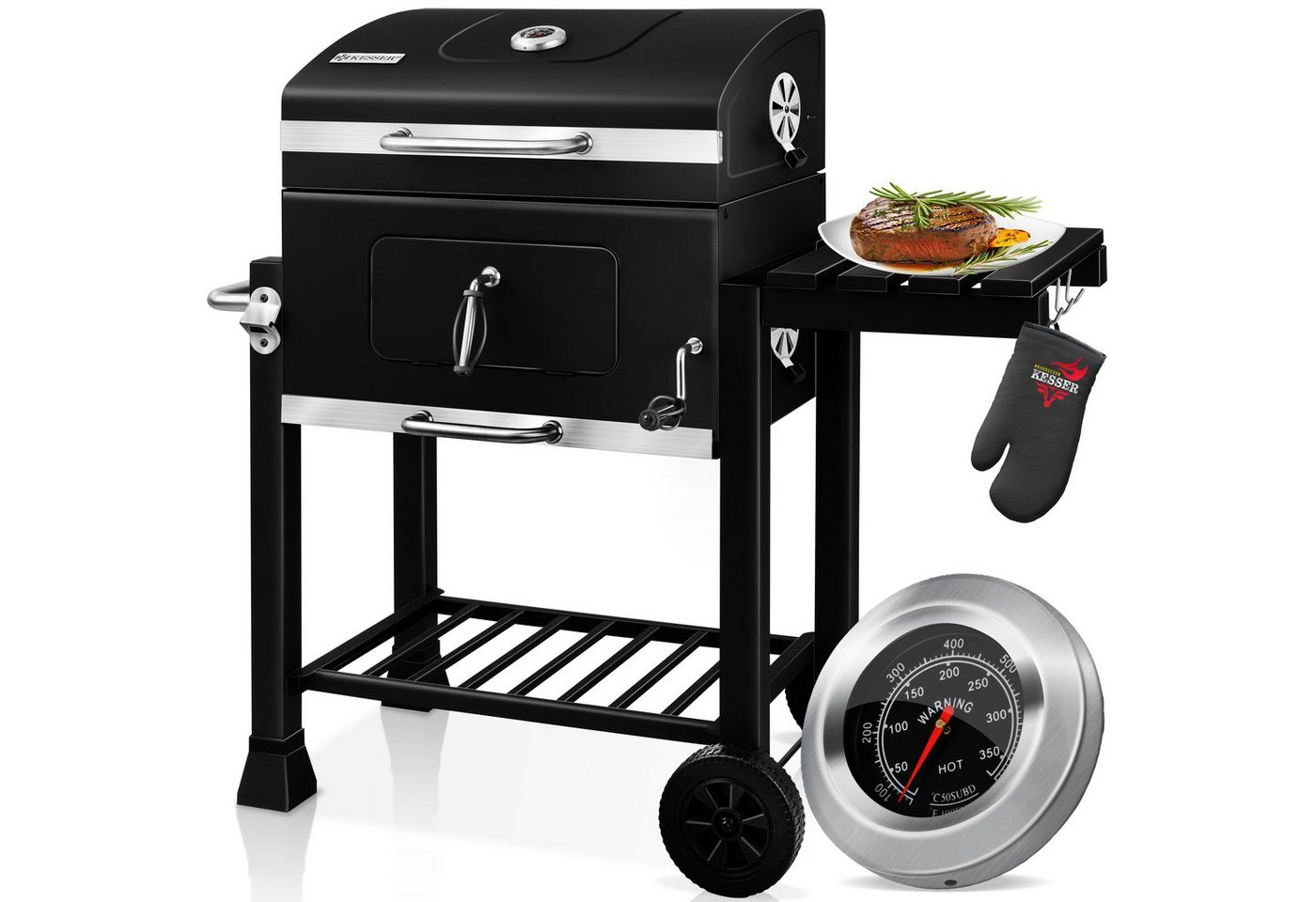 KESSER Holzkohlegrill, Grill Grillwagen XXL Holzkohlegrill mit Deckel, Rädern von KESSER