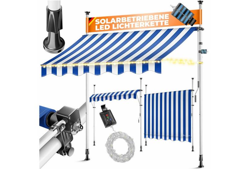 KESSER Klemmmarkise mit Handkurbel & LED, 150x180cm Balkonmarkise ohne Bohren UV-Beständig (Markise + solarbetriebene LED Lichterkette, höhenverstellbar 176-305cm) Sicht- & Sonnenschutz für Balkon Terrasse & Garten, wasserabweisend von KESSER