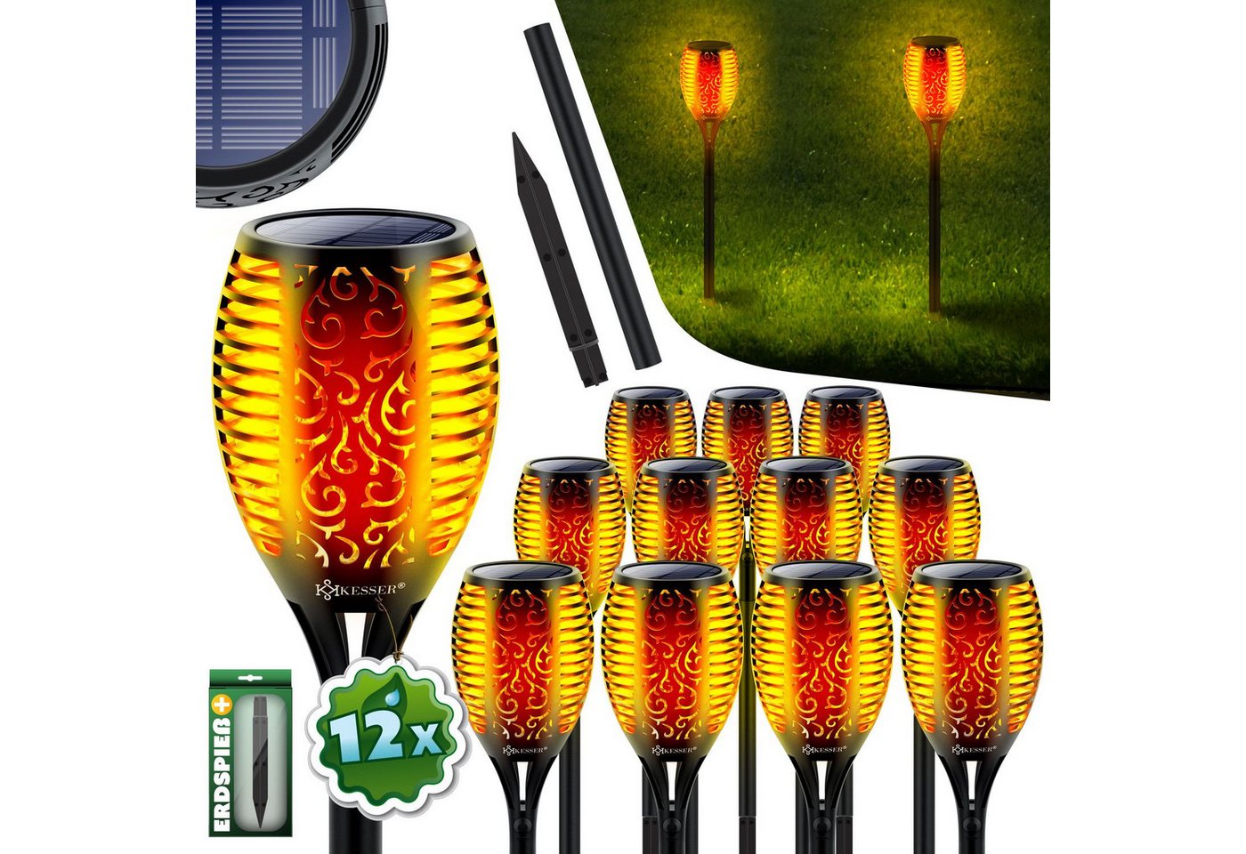 KESSER LED Gartenleuchte, Gartenfackel Solar Set Solarleuchten Flamme mit Wandhalterung von KESSER