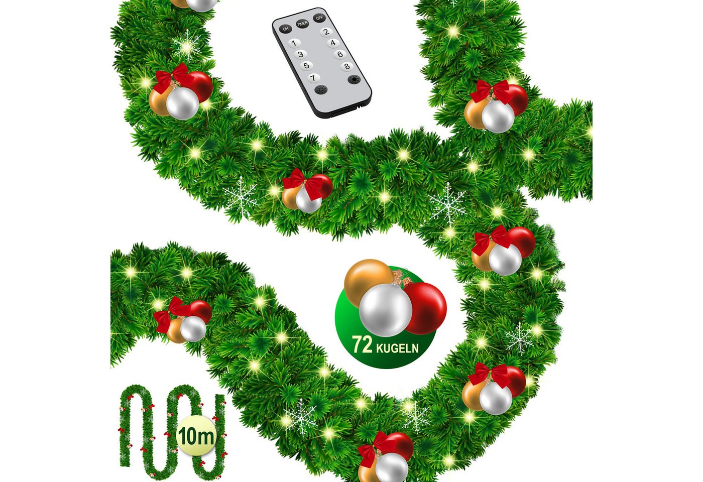 KESSER LED-Girlande, Weihnachtsgirlande mit Beleuchtung 100 LED's von KESSER