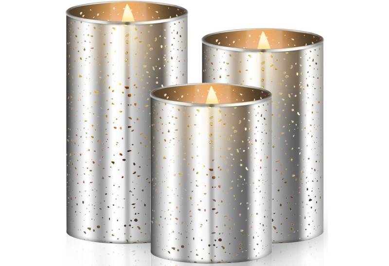 KESSER LED-Kerze, 3er Set flammenlose & flackernde Echtwachs Kerze mit Timerfunktion von KESSER