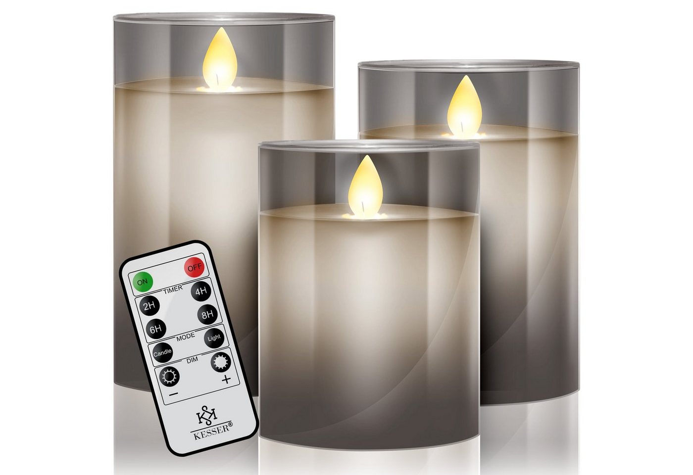 KESSER LED-Kerze, LED Kerzen 3er Set Flammenlose Kerze mit Fernbedienung Timer von KESSER