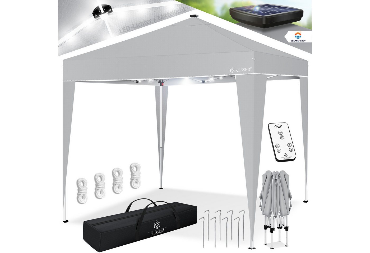 KESSER Pavillon, Faltpavillon 3x3m mit LED Beleuchtung Solar Fernbedienung von KESSER