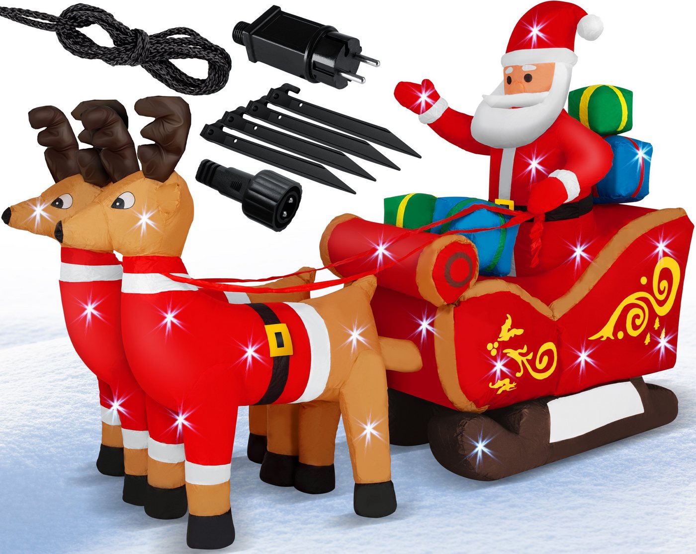 KESSER Weihnachtsfigur, Aufblasbarer Weihnachtsmann Schlitten XXL Nikolaus Rentier von KESSER