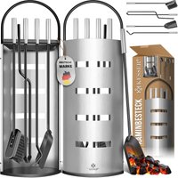 Kaminzubehör 5-teiliges Kaminbesteck Set – Modern Design beschichtet Hochwertige Kamingarnitur aus 5 Teilen: Besen Schaufel Schürhaken Silber - Kesser von KESSER
