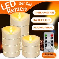 Led Kerzen Set Flammenlose Kerze mit Fernbedienung Timerfunktion Timer Dimmer Echtwachskerze Realistisch Flackernde Led-Flammen Echtwachs Weiß / von KESSER