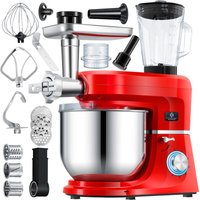 KESSER® 3 in 1 Universal Küchenmaschine K-KM 3000 mit Fleischwolf Knetmaschine Multifuntionale Rührmaschine 5.5L Schüssel mit 3 Rührwerkzeuge Rot von KESSER
