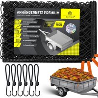 Kesser - Anhängernetz feinmaschig mit Haken Hängernetz mit Spannseil, Netzkordel & 8mm Randverstärkung für Ladungssicherung Schwarz / 150 x 270cm von KESSER