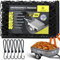 Kesser - Anhängernetz feinmaschig mit Haken Hängernetz mit Spannseil, Netzkordel & 8mm Randverstärkung für Ladungssicherung Schwarz / 150 x 220cm von KESSER