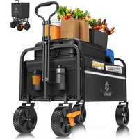 Bollerwagen faltbar Handwagen Transportkarre Gerätewagen inkl. 2 Netztaschen & Cover klappbar PVC-Reifen bis 80 kg Tragkraft Schwarz - Kesser von KESSER