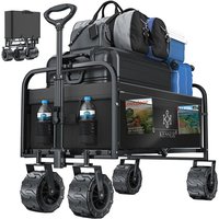 Bollerwagen faltbar mit Breite Reifen Handwagen Transportkarre Gerätewagen inkl. 2 Netztaschen klappbar Kunststoff-Reifen bis 120 kg Tragkraft von KESSER