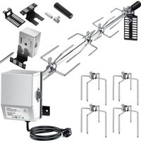 KESSER® Edelstahl Grillspieß Set 107cm passend für Weber Spirit Gasgrill mit 4X Fleischnadeln BBQ Fleischklammer Griffstück und Motor Rotisserie von KESSER