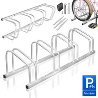 Fahrradständer für inkl. Parkschild Mehrfachständer mit 37cm Radabstand für 30-65mm Reifenbreite Fahrradhalter Aufstellständer Silber / 4 Fahrräder von KESSER