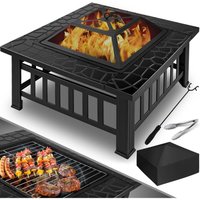 Kesser - Feuerstelle mit Grillrost & Grillzange Feuerschale 82x82x50cm 3in1 Multifunktional Fire Pit für Heizung/BBQ Grill Garten Terrasse Schwarz Kesser - Feuerstelle mit Grillrost & Grillzange Feuerschale 82x82x50cm 3in1 Multifunktional Fire Pit für Heizung/BBQ Grill Garten Terrasse Schwarz von KESSER