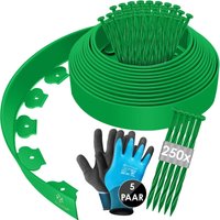Flexible Rasenkante aus Kunststoff mit Erdankern + Handschuhen Beeteinfassung Beetumrandung Beetbegrenzung Mähkante Grün / 50m - Höhe 5cm - Grün von KESSER