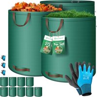 Gartensack Set Laubsack Gartenabfallsack inkl. Handschuhe - Selbststehend 4 Griffe Stabil Robust & Faltbar - Laubsäcke Rasenschnitt Gartensäcke Grün von KESSER
