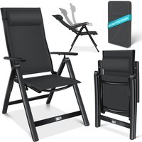 Gartenstuhl Hochlehner mit Armlehnen Aluminium Klappstuhl inkl. Kopfkissen Campingstuhl 7-Fach Verstellbar Rückenlehne Atmungsaktiv Schwarz / 1 Stück von KESSER