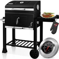 Grill Grillwagen xxl Holzkohlegrill mit Deckel Rädern Edelstahl-Griff Grillrost und Thermometer Holzkohle kohlegrill Wagen groß Kohle bbq Schwarz,XL von KESSER