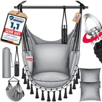 Hängesessel mit 2 Kissen Getränkehalter & Bücherfach - Safari xxl Hängestuhl für Erwachsene & Kinder Hängematte bis 150 kg Hängesitz Grau - Kesser von KESSER