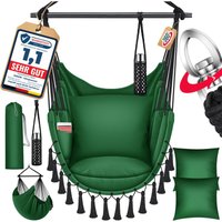 Hängesessel mit 2 Kissen Getränkehalter & Bücherfach - Safari xxl Hängestuhl für Erwachsene & Kinder Hängematte bis 150 kg Hängesitz Grün - Kesser von KESSER