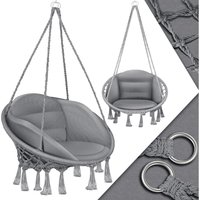Hängesessel mit Kissen - Chill Hängestuhl zum Aufhängen für Erwachsene & Kinder Hängematte bis 150 kg Hängesitz Aufhängung Indoor & Outdoor Grau von KESSER