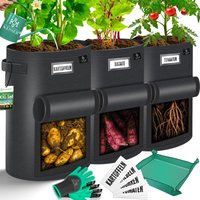 Kartoffel-Pflanzsack xxl Kartoffel-Pflanzbeutel aus Vlies mit Namensschildern Pflanztasche mit Fenster & Griffen Kartoffelpflanzgefäß waschbar von KESSER