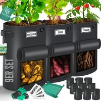 Kartoffel-Pflanzsack xxl Kartoffel-Pflanzbeutel aus Vlies mit Namensschildern Pflanztasche mit Fenster & Griffen Kartoffelpflanzgefäß waschbar von KESSER