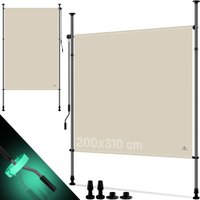 Klemmmarkise Senkrechtmarkise außen Ausziehbar & Blickdicht Vertikalmarkise mit Handkurbel ohne Bohren Balkon-Sichtschutz & Windschutz Beige / 200 x von KESSER