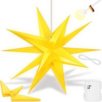Kesser - Leuchtstern 3D led Weihnachtsstern mit Timer für innen und außen Adventsstern Beleuchtet hängend Stern + Warmweiß Licht Gelb / mit Timer / von KESSER
