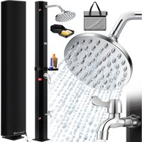 Solardusche 40- 60 Liter Solar Gartendusche warmes Wasser max. 60°C Inkl. Metall-Duschablage & Schutzhaube Pooldusche Camping Regendusche Schwarz / von KESSER